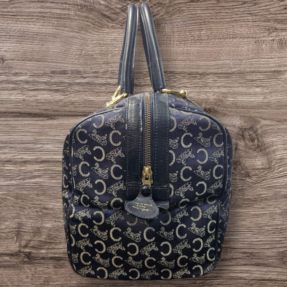 Céline Vintage C Sulky Top Handle Boston Bag Canvas and Leather Navy Blue COA - Picture 2 of 13